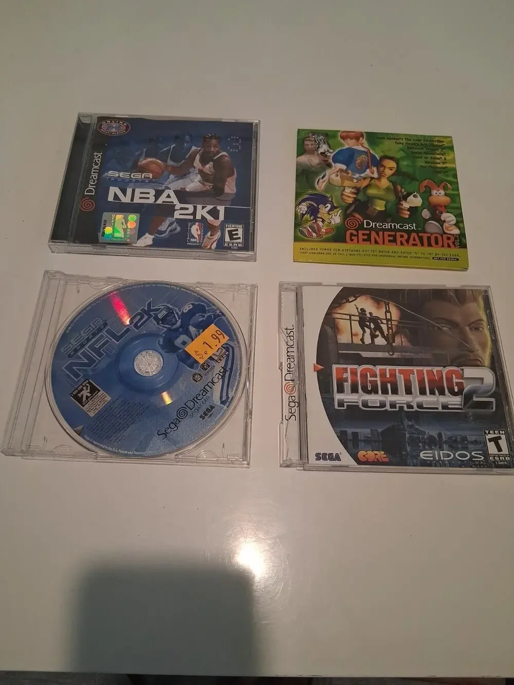 Sega Dreamcast Game Lot of 4 - Fighting Force 2, NBA 2K1, NFL 2K, Generator Vol